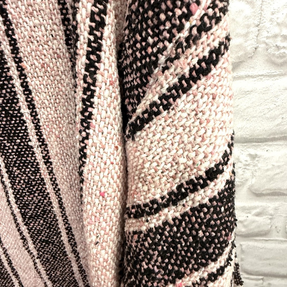 Mexican Poncho Baja Hoodie Surfer Skater Drug Rug Pullover Pink Black Stripes 2X - Picture 7 of 13